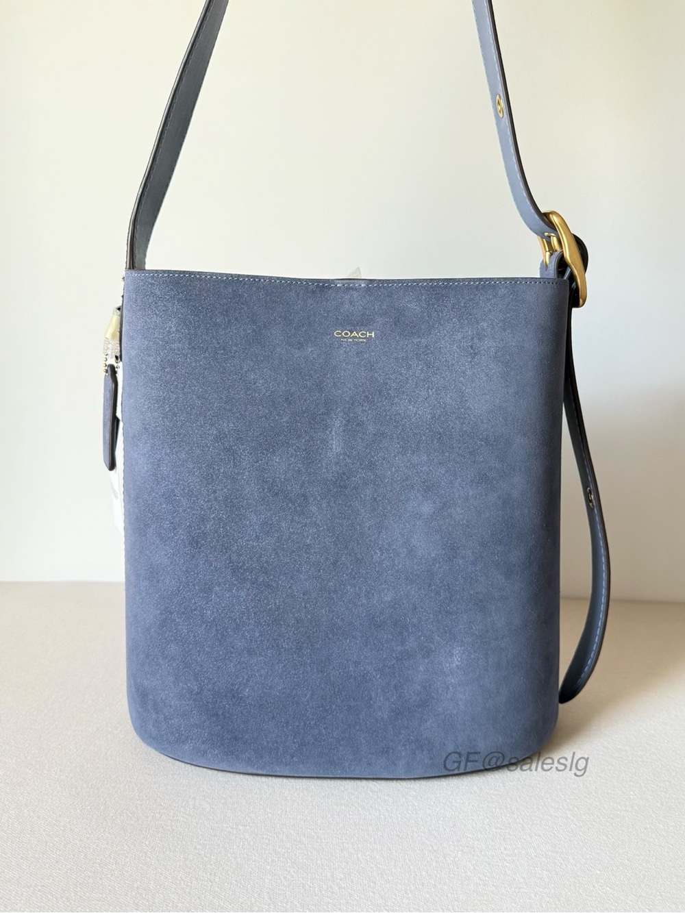 NWT Coach Bleecker Bucket Shoulder Bag Suede Light Denim CCC24